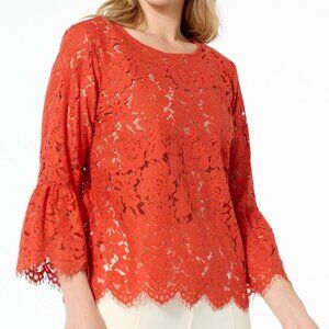G BY GULIANA  Lace Orange Blouse with 3/4 Length Sleeves !  New Size 1x